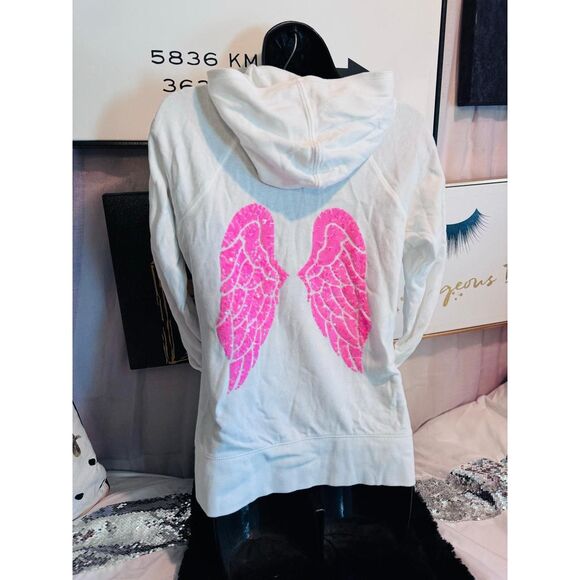 victorias vs victorias secret pink white hot pink zip up angel wings hoodie  S - Picture 3 of 6